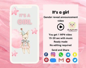 Gender Reveal Video Girl, Digital Gender Reveal Video for Social Media, Digital Pregnancy Announcement, Baby Announcement, Bear Bicycle, #10