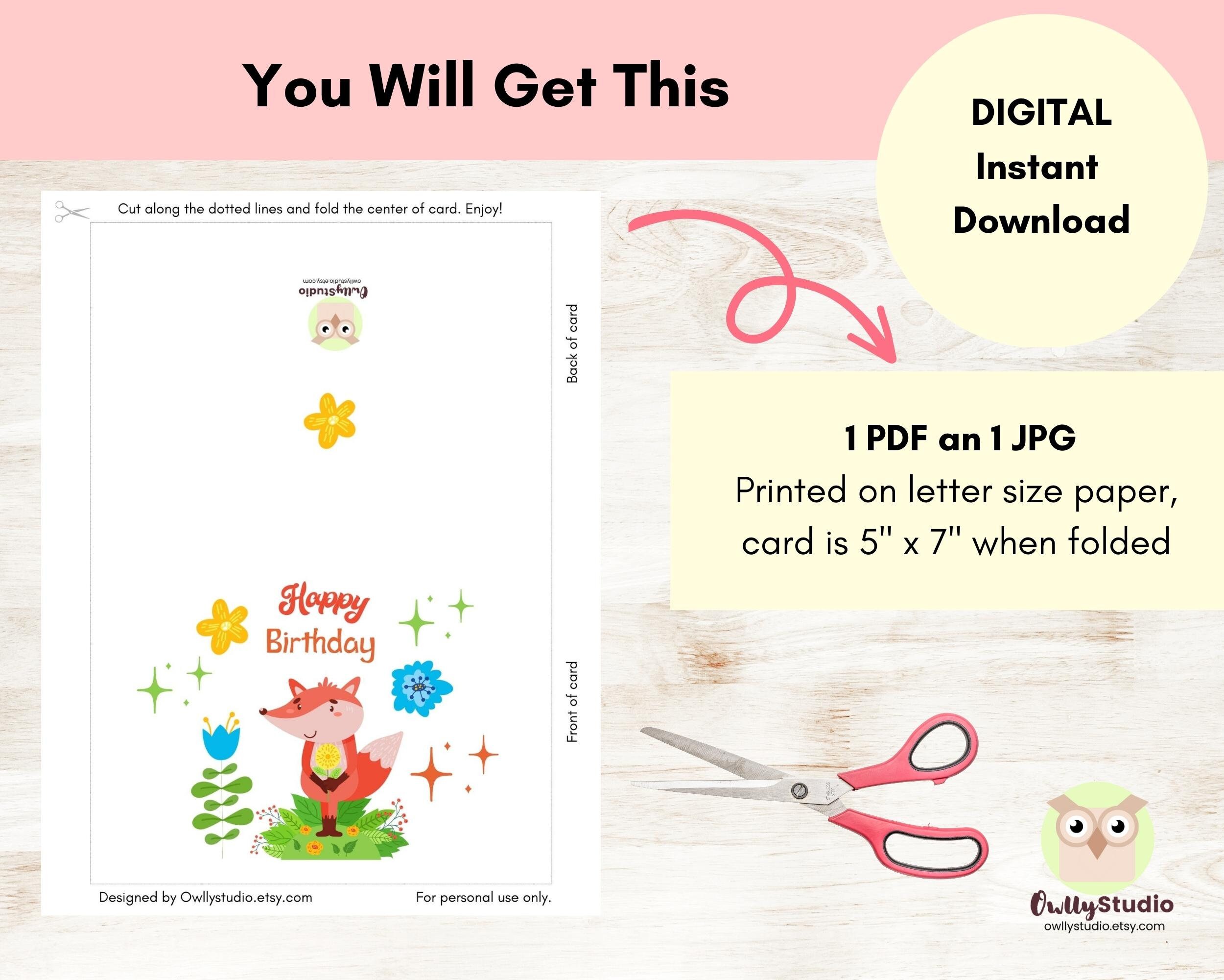 Printable Birthday Card, Happy Birthday Digital Printable Card, Digital ...