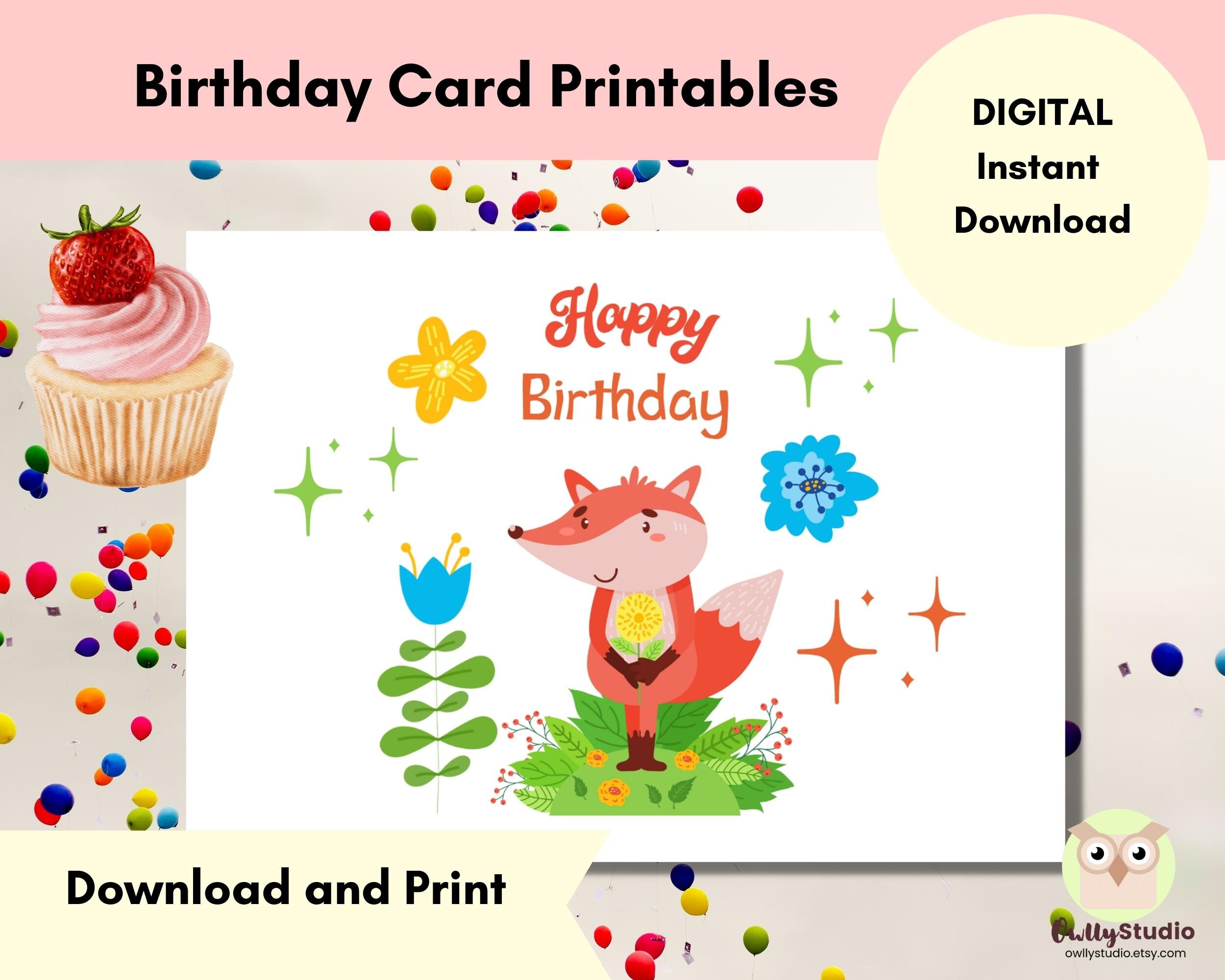 Printable Birthday Card, Happy Birthday Digital Printable Card, Digital ...