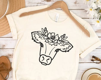 Floral Cow Shirt, Cow Shirt, Cow Lover Shirt, Farm Girl Shirt, Country Shirt, Western Shirt, Cute Cow Shirt, Heifer Shirt, Cow Gifts for Her