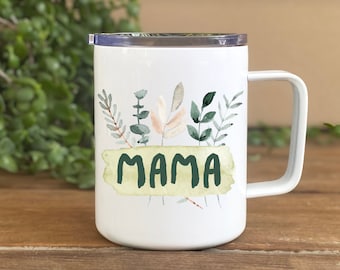 Mama Coffee Mug, Mother Coffee Cup, Insulated Coffee Cup, Floral Coffee Mug, Mother's Day Gift, Gift for Mom, Gardening Coffee Mug, 10oz Cup