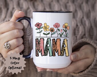 Mama Coffee Mug, Mother Coffee Cup, Two Tone Coffee Cup, Floral Coffee Mug, Mother's Day Gift, Gift for Mom, Gardening Coffee Mug, 15 oz Cup