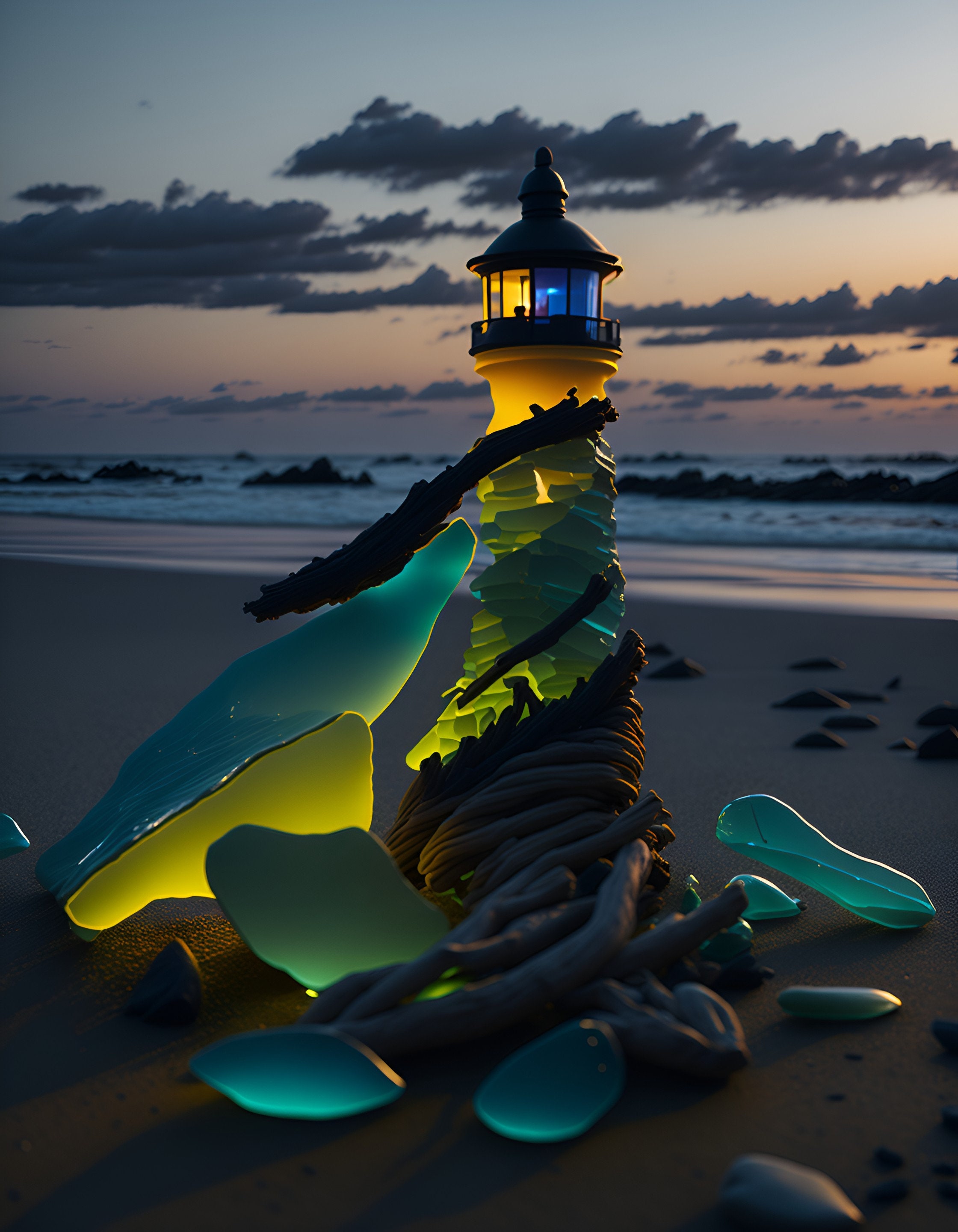 Sea Glass Wall Art Digital Download Lighthouse Pack Three 20 Surreal