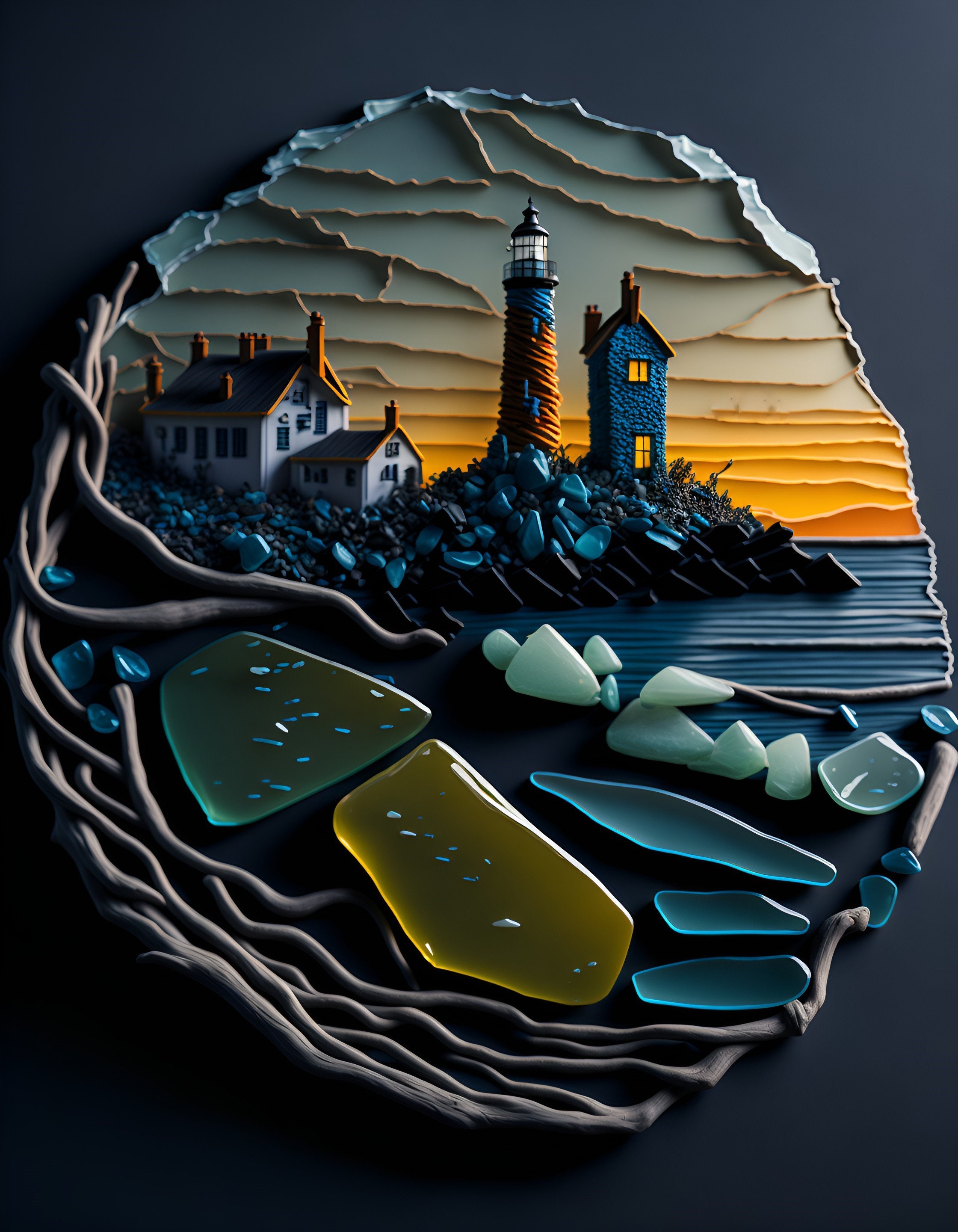 Sea Glass Wall Art Digital Download Lighthouse Pack Three 20 Surreal