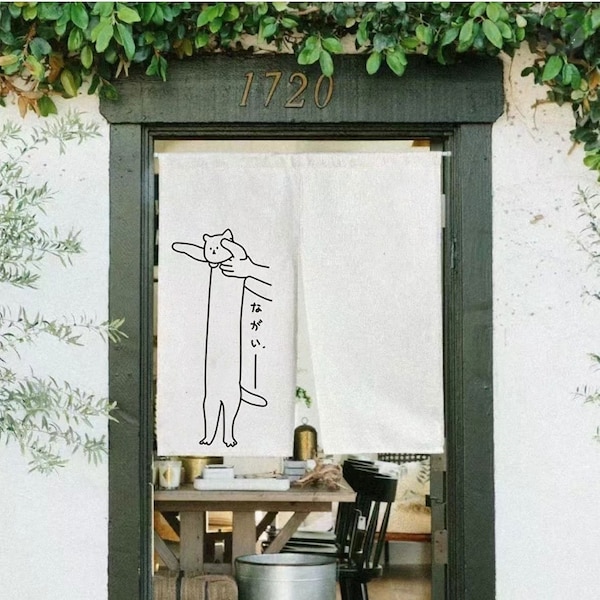 Rideau de porte d'entrée de salon chat mignon, rideau de porte traditionnel fait main, rideau de porte de séparation simple, rideau de porte en mélange de lin