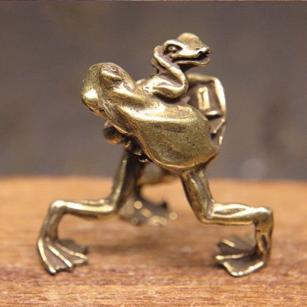 Ancienne sculpture de grenouille catch, ornements de grenouille en laiton pur, mini figurine ancienne en bronze, sculpture drôle de combat de grenouilles, décoration de bureau