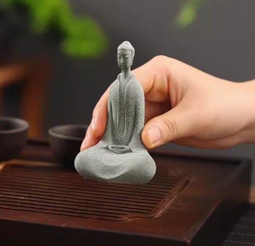Landical Buddha Sandstone Statues, Zen Monk Praying Statue Sculptures Ornament For Wealth Good Luck Feng Shui Decor Home Office Car Decoration(Jizo Monk