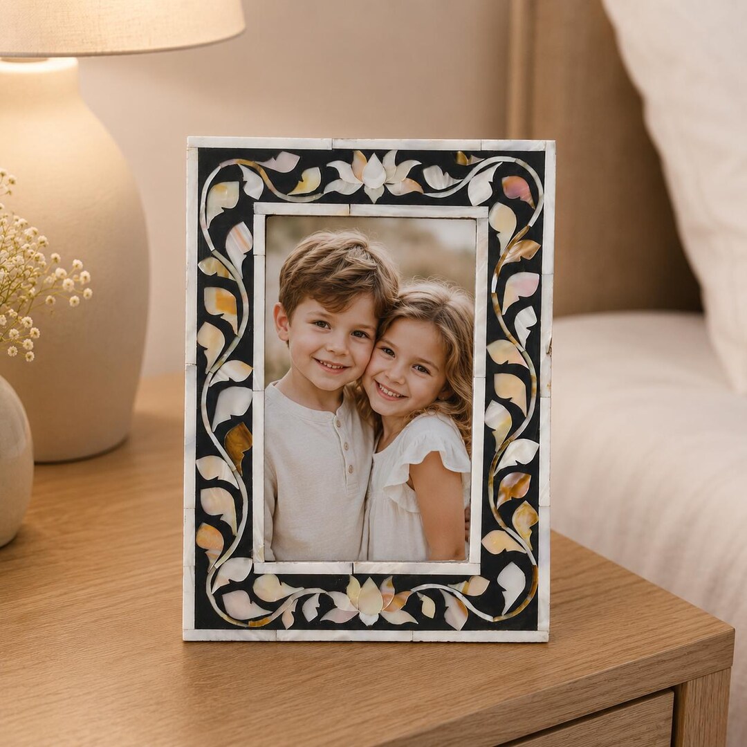 Handmade Bone Inlay Photo Frame: Mother of Pearl, Brown Wall Decor - Etsy