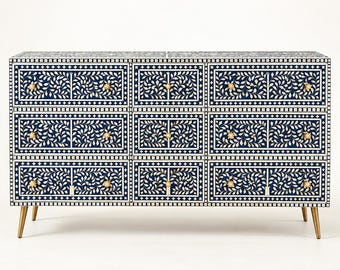 Mother of Pearl Inlay Floral Bone Inlay Dresser - Handmade Statement Furniture