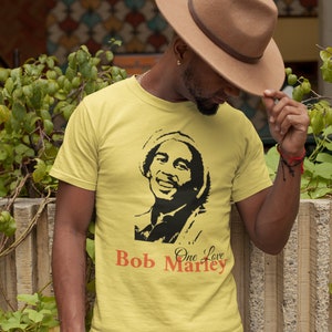 Bob Marley One Love T-shirt I Bob Marley Graphic Rasta T-shirt I Bob Marley Yellow and White Reggae Unisex Short Sleeve T-shirt