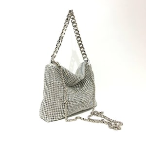 Silver Rhinestone Shoulder Bag with Chain – 18x13 cm Party Purse - Fast Shipping