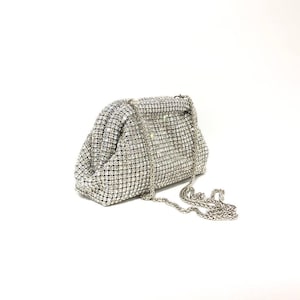 Silver Rhinestone Clutch Bag with Chain – 22x14 cm Evening Purse - Fast Shipping