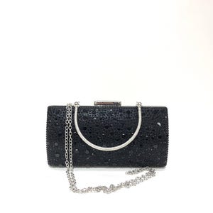 Black Crystal Clutch Bag – 20x15 cm Rhinestone Evening Purse with Chain – Elegant Formal Bag for Parties & Weddings - Fast Shipping