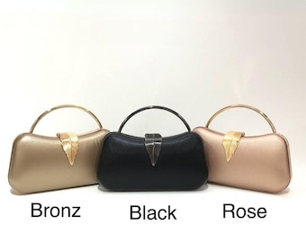 Designer Elegant Fabric Evening Clutch Bag – Black, Bronze, Rose, Silver | Formal Purse with Chain & Handle | 7.9” x 3.9” - Fast Shipping