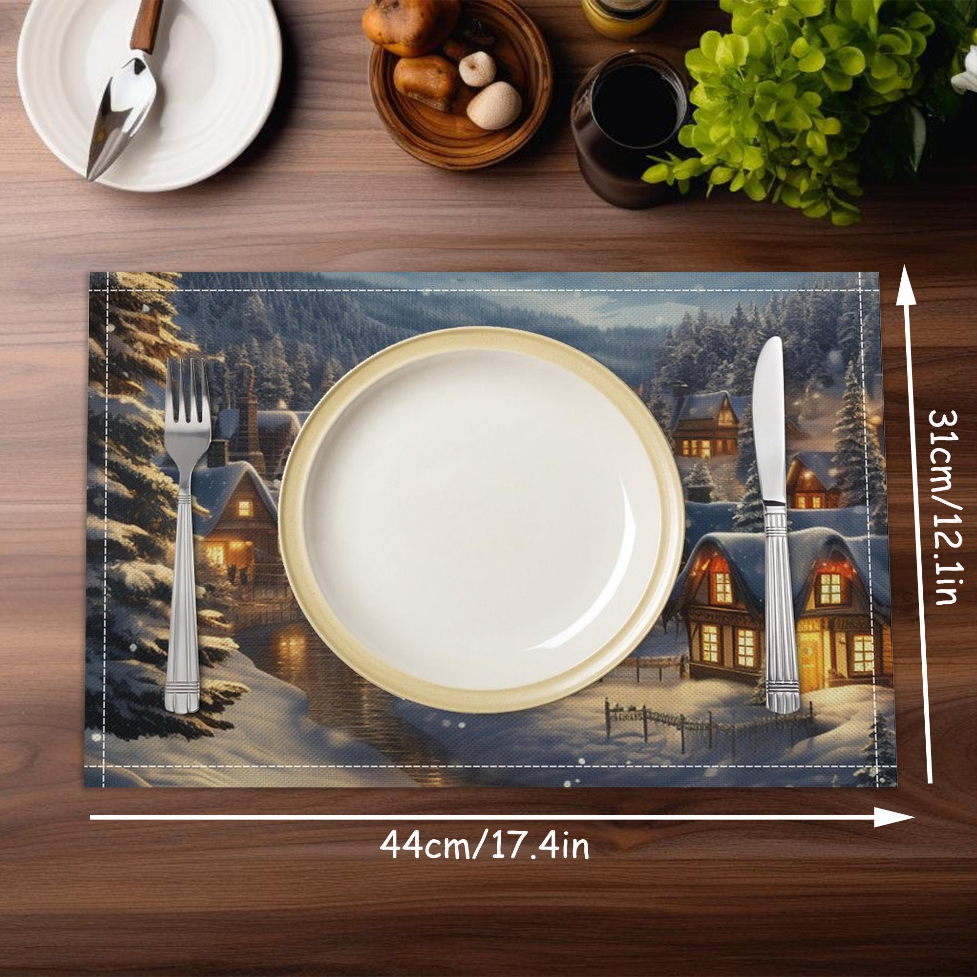 Christmas Village Placemats set of 4 Winter Vintage Placemats Christmas