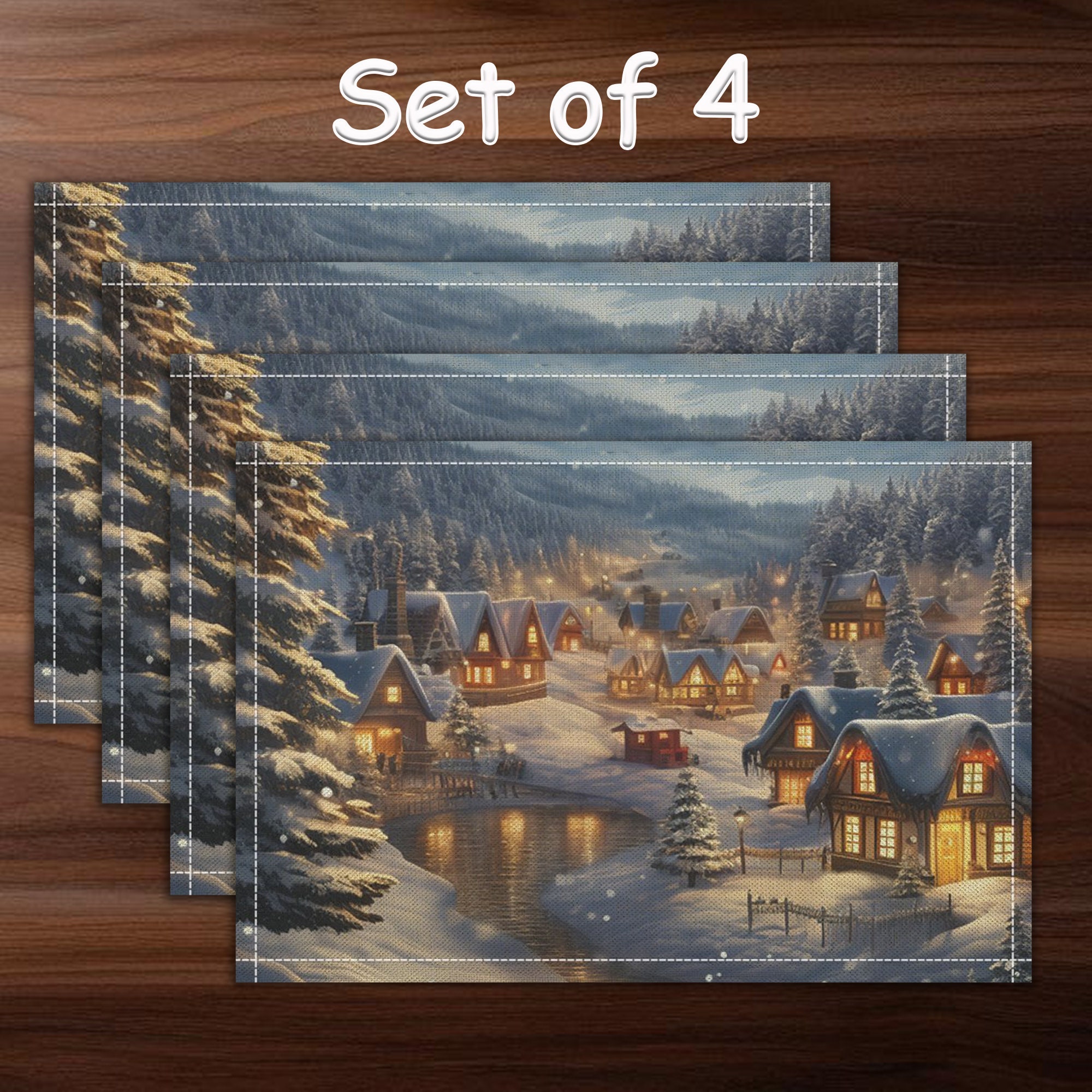 Christmas Village Placemats set of 4 Winter Vintage Placemats Christmas