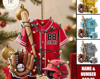 Decorazione natalizia personalizzata per uniforme da baseball, regalo per giocatore di baseball, ricordo di baseball, decorazione da appendere personalizzata per baseball, regalo di baseball