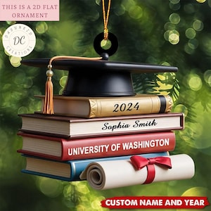 Graduation Cap With Books Ornament, Personalized Graduation 2026 Ornament, Class of 2026 Ornament, Graduation Gift, Grad Hanging Ornament