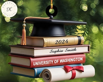 Adorno de birrete de graduación con libros, adorno personalizado de graduación 2026, adorno de la clase 2026, regalo de graduación, adorno colgante de graduación