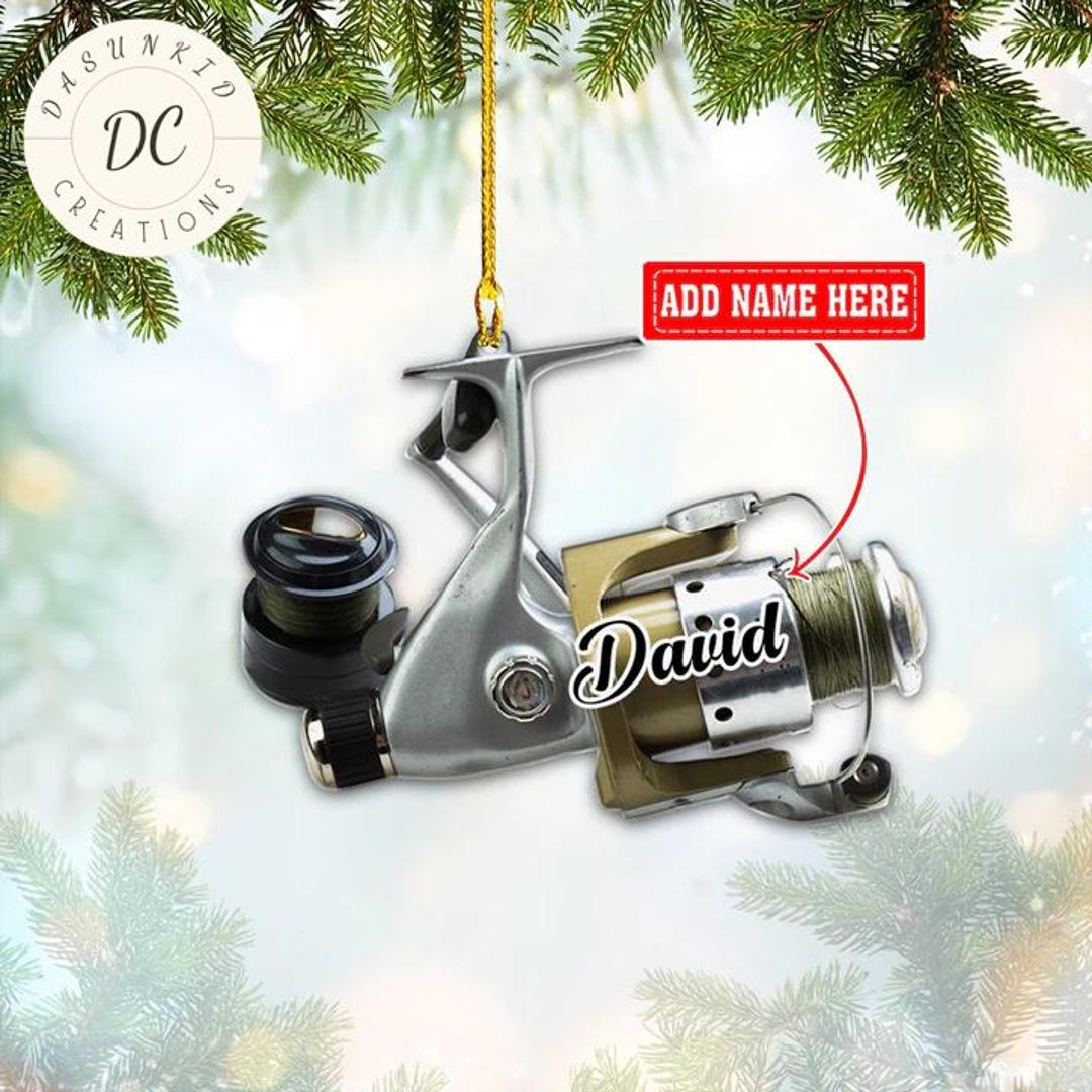 Personalized Fishing Rod Ornament, Fishing Shaped Ornaments, Christmas