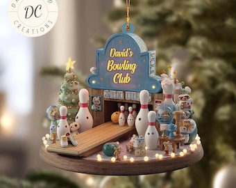Gepersonaliseerde bowlingclub kerstornament, custom bowling strike ornament, bowlingspelers cadeau, bowling hangend ornament, bowlingcadeau