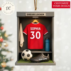 Personalized Soccer Player Locker Ornament, Soccer Player Gift, Custom Soccer Team Ornament, Soccer Player Uniform Ornament, Sport Xmas Gift