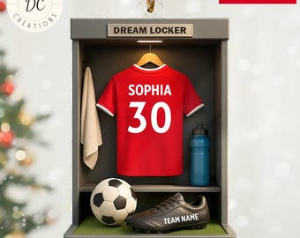 Gepersonaliseerde ornament voetbalspeler, voetballer cadeau, aangepast ornament voetbalteam, uniform ornament voetballer, sport kerstcadeau