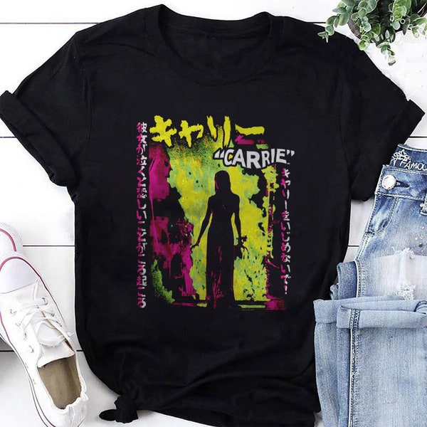 Carrie 1976 Horror Movie Fluorescent Japanese Poster T-Shirt, Carrie Shirt Fan Gifts, Carrie Vintage Shirt, Carrie Halloween Shirt