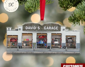 Personalized Car Garage Ornament, Custom Garage Ornament, Mechanic Xmas Gift, Mechanic Ornament, Garage Hanging Ornament, Car Lover Gift
