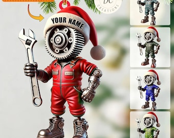 Personalized Mechanic Santa Hat Ornament, Mechanic Gift, Custom Mechanic Ornament, Christmas Ornament, Reparing Lover Gift, Christmas Decor
