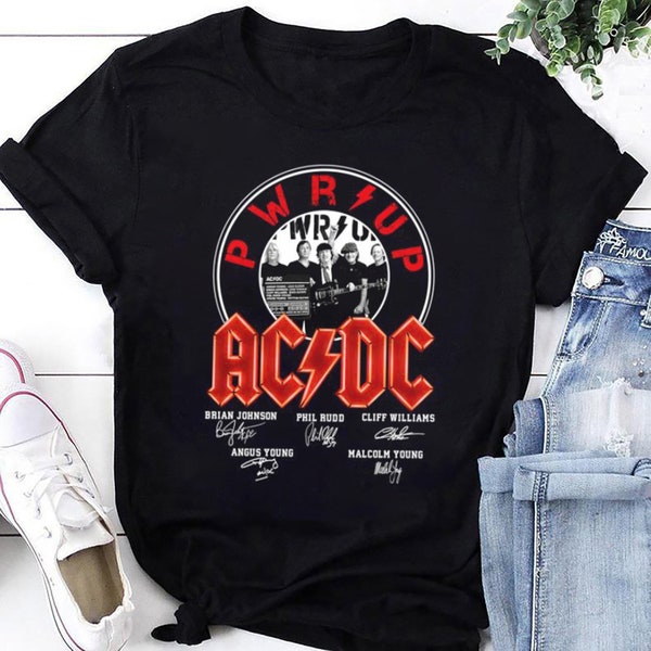 Camicia con firma Acdc Rock Band, camicia ACDC Pwr Up Tour 2024, maglietta grafica ACDC, regalo per fan della band ACDC, merchandising Acdc, camicia vintage anni '90 della band Acdc
