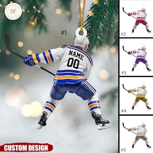 Custom Hockey Christmas Flat Acrylic Ornament, Personalized Hockey Skates Ornament, Hockey Player Keepsake, Hockey Gift, Hockey Lover Gift