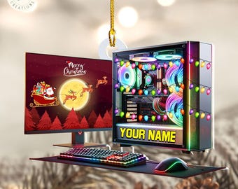 Personlig julgransprydnad för PC-dator, present till spelälskare, minnessak för gamer, anpassad akrylprydnad för PC-datorer, PC-datorälskare