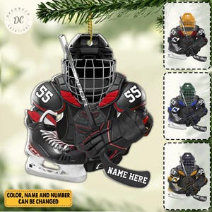 Personalized Ice Hockey Gear Ornament, Hockey Player Keepsake, Hockey Gift, Custom Hockey Christmas Flat Acrylic Ornament, Hockey Lover Gift