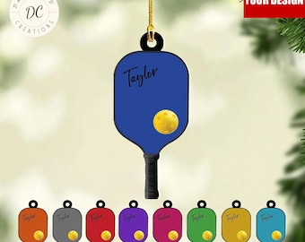 Adorno de paleta de pickleball personalizado, regalo para amantes del pickleball, adorno de pickleball personalizado, adorno colgante para árbol de pickleball, decoración navideña