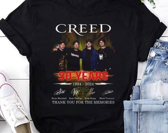 30 años 1994-2024 Camisa con firmas de Creed Band, camisa de regalo para fanáticos de Creed Band, camisa de la gira Creed 2024, camisa gráfica de Rock Band Creed, camiseta Creed