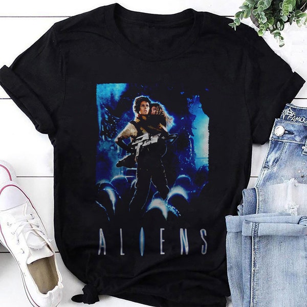 Aliens Movie Poster Sigourney Weaver T-Shirt, Aliens Sci-Fi Horror Movie Retro Shirt, Aliens Xenomorph Shirt, Vintage Aliens Movie Shirt