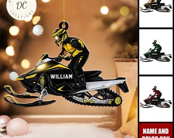 Personalized Snowmobile Christmas Ornament, Snow Mobile Rider Ornament, Custom Snowmobile Ornament, Gift for Snowmobile Lovers, Xmas Decor