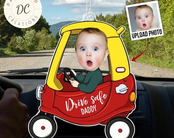 Personalized Photo Drive Safe Dad Ornament, Custom Acrylic Car Hanger, Gift Idea for Daddy, Acrylic Keychain, Baby Picture Custom Ornament