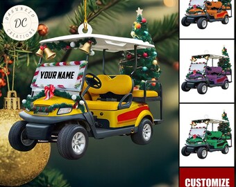 Personlig julgransprydnad för golfbil, julgransprydnad för golfklubbor, julgransprydnad i form av golfbil, present till golfälskare, personlig julgransprydnad, juldekoration