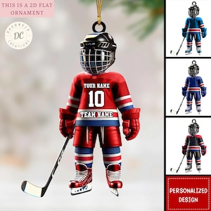Personalized Ice Hockey Player Ornament, Hockey Player Gift, Custom Hockey Christmas Ornament, Hockey Hanging Ornament, Xmas Shaped Ornament
