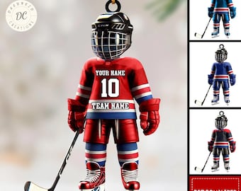 Personalized Ice Hockey Player Ornament, Hockey Player Gift, Custom Hockey Christmas Ornament, Hockey Hanging Ornament, Xmas Shaped Ornament