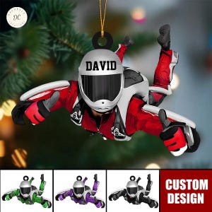 Décoration de Noël personnalisée de parachutisme, cadeau de joueurs de parachutisme, cadeau d'amateurs de parachutisme, ornement plat acrylique personnalisé de joueurs de parachutisme