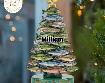 Personalized Fishing Christmas Tree Ornament, Custom Name Fisherman Ornament, Fishing Gift, Fishing Hanging Ornament, Fisherman Xmas Gift