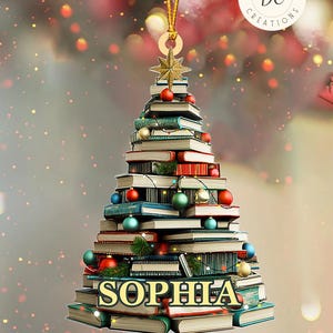 Personalized Christmas Book Tree Ornament, Custom Bookish Ornament, Book Lover Gift, Bookworm Gifts, Book Club Ornament, Book Christmas Tree