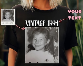 Camiseta personalizada con imagen, camiseta vintage personalizada con foto y año, regalo personalizado para 30 cumpleaños, camiseta vintage personalizada de cumpleaños, regalo de cumpleaños