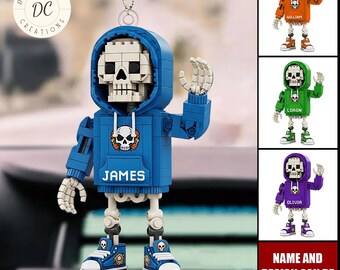 Adorno de esqueleto de bloques de construcción personalizado, adorno de calavera de Lego personalizado, adorno colgante de Lego, regalo para Game Boy, regalo para amantes de Lego, decoración navideña
