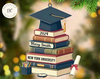 Adorno personalizado de graduación de 2026, birrete con libros, clase de 2026, regalo de graduación, adorno colgante para graduados.