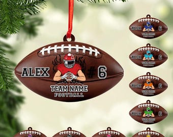 Personalized Name Football Ball Ornament, Football Player Custom Ornament, American Football Team Ornament, Football Lover Christmas Gift