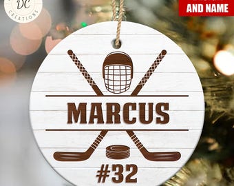 Personalized Ice Hockey Ceramic Ornament, Custom Name Ice Hockey Ornament, Ice Hockey Player Gift, Hockey Lovers Gift, Xmas Hanging Ornament